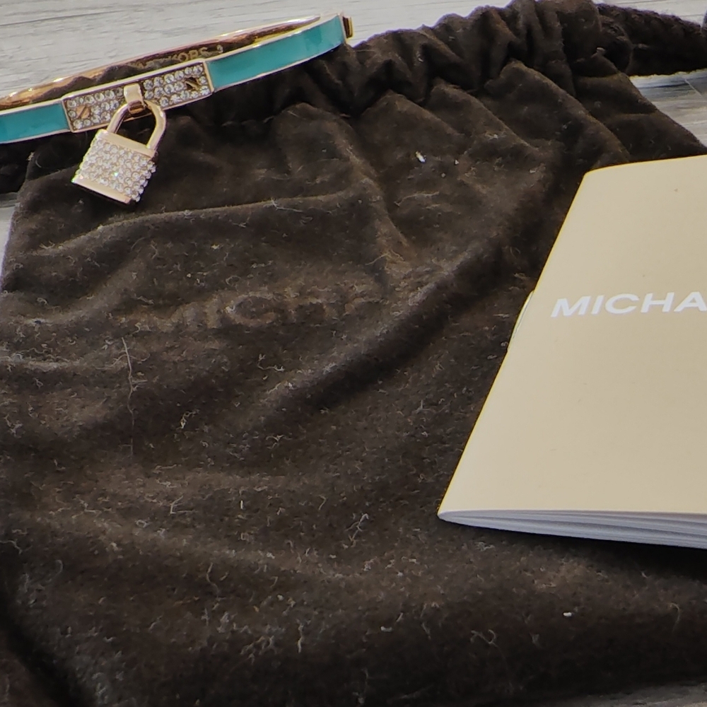Gold and Teal Michael Kors Bangle with Lock